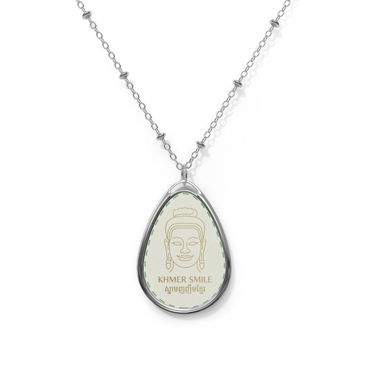 Khmer Smile Oval Pendant Necklace — Teardrop Buddha Charm